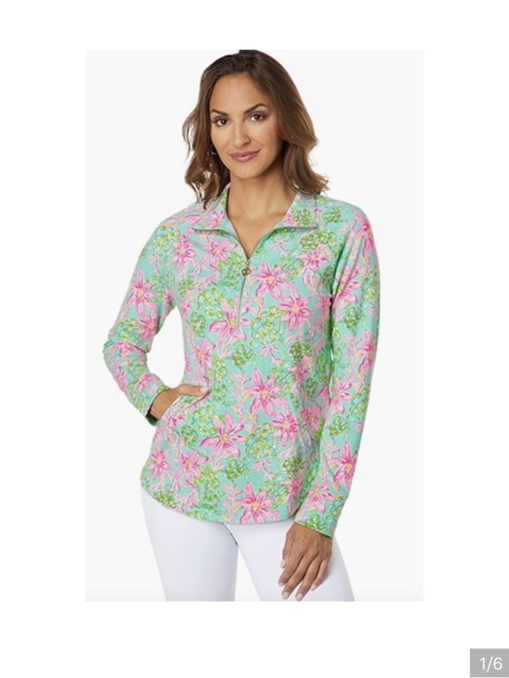 Lilly Pulitzer UPF 50+ Surf Blue So Shellegant Skipper Popover 1/4 zip